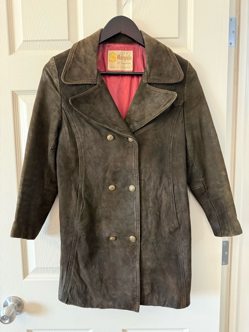 Vintage Women’s Brown Nubuck Leather Double Breasted Coat size XS